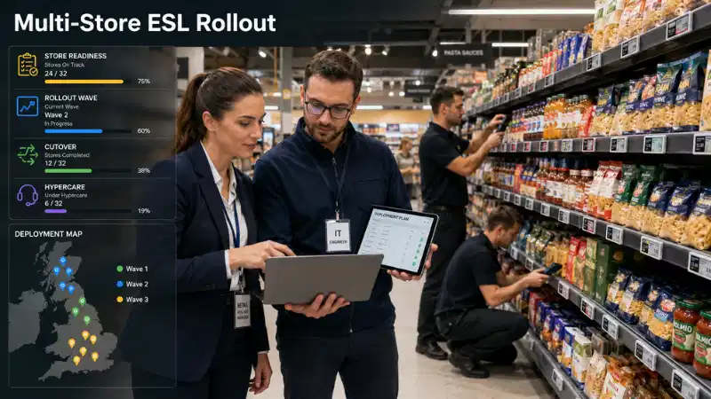 Elektronesch Regal Label Rollout Plang fir Multi-Store Retail